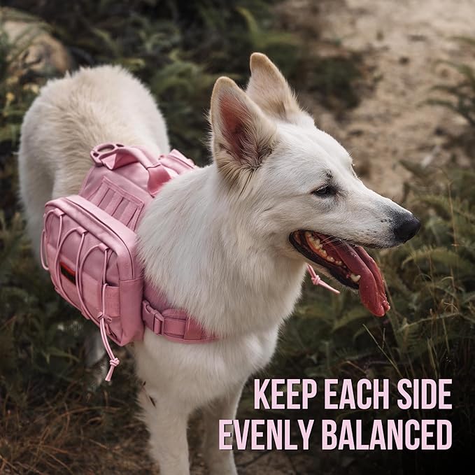 ONETIGRIS Dog Backpack for Medium & Large Dogs, Nylon Backpack for Dogs Tactical Pet Backpack with Side Pockets for Hiking Walking Training Running (Pink, Medium)