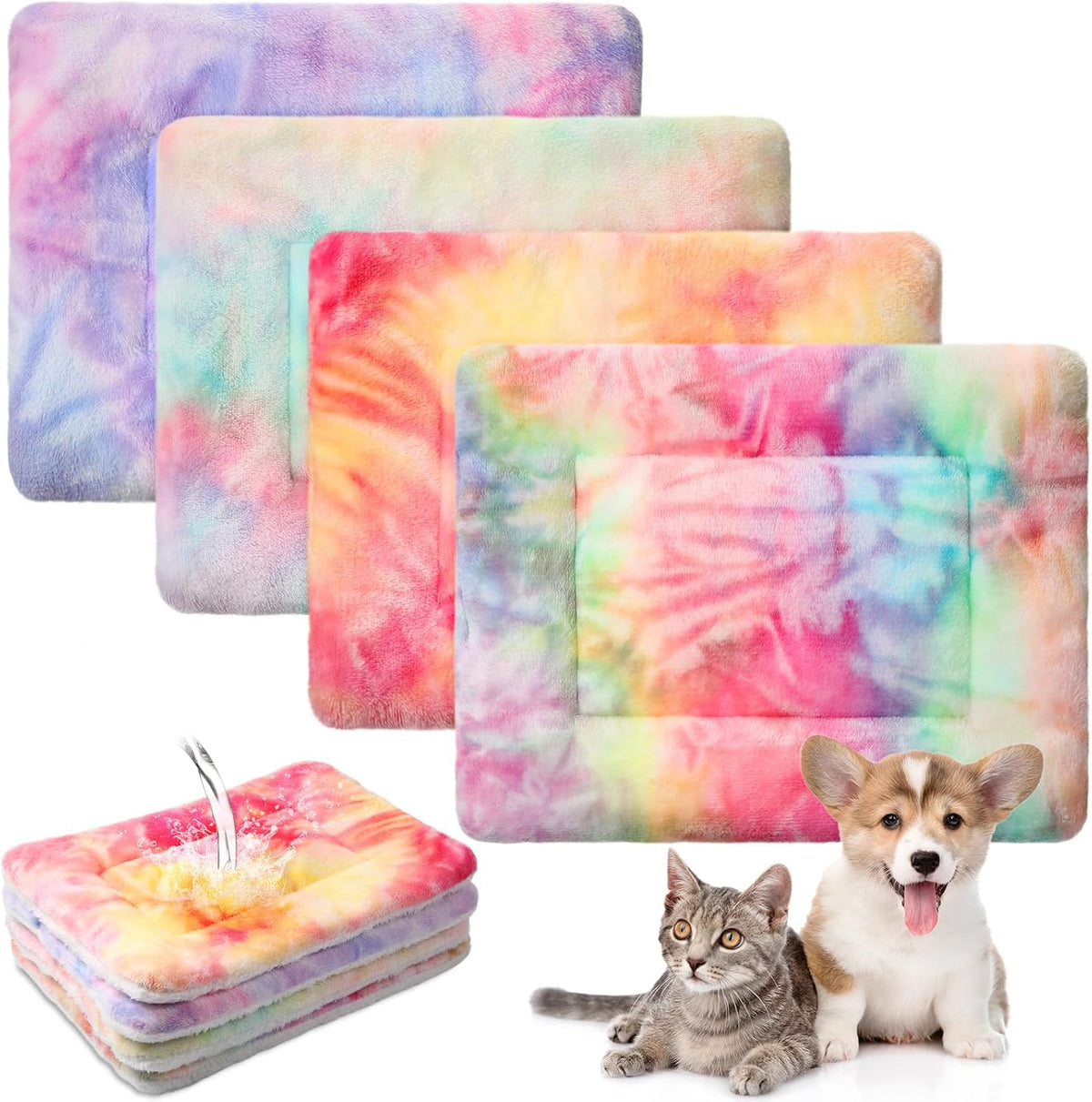 Haull 4 Pcs Waterproof Guinea Pig Bedding Mat, 13 x 10 - Tie Dyed / 18 x 24 Inch