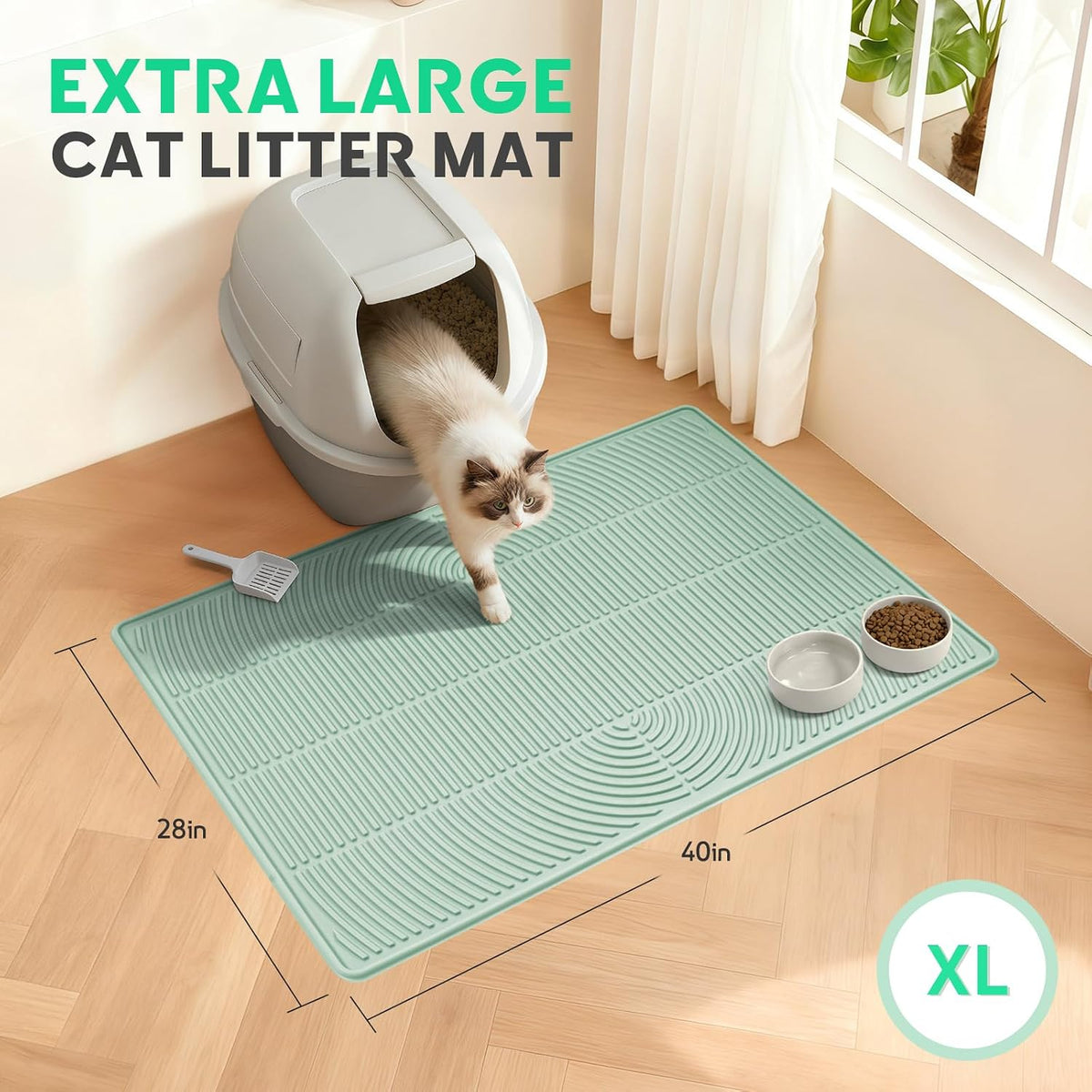 Cat Litter Mat,47" x 35" Extra Large Silicone Waterproof Litter Trapping Mat for Scatter Control - 40" x 28" / Khaki - image 2