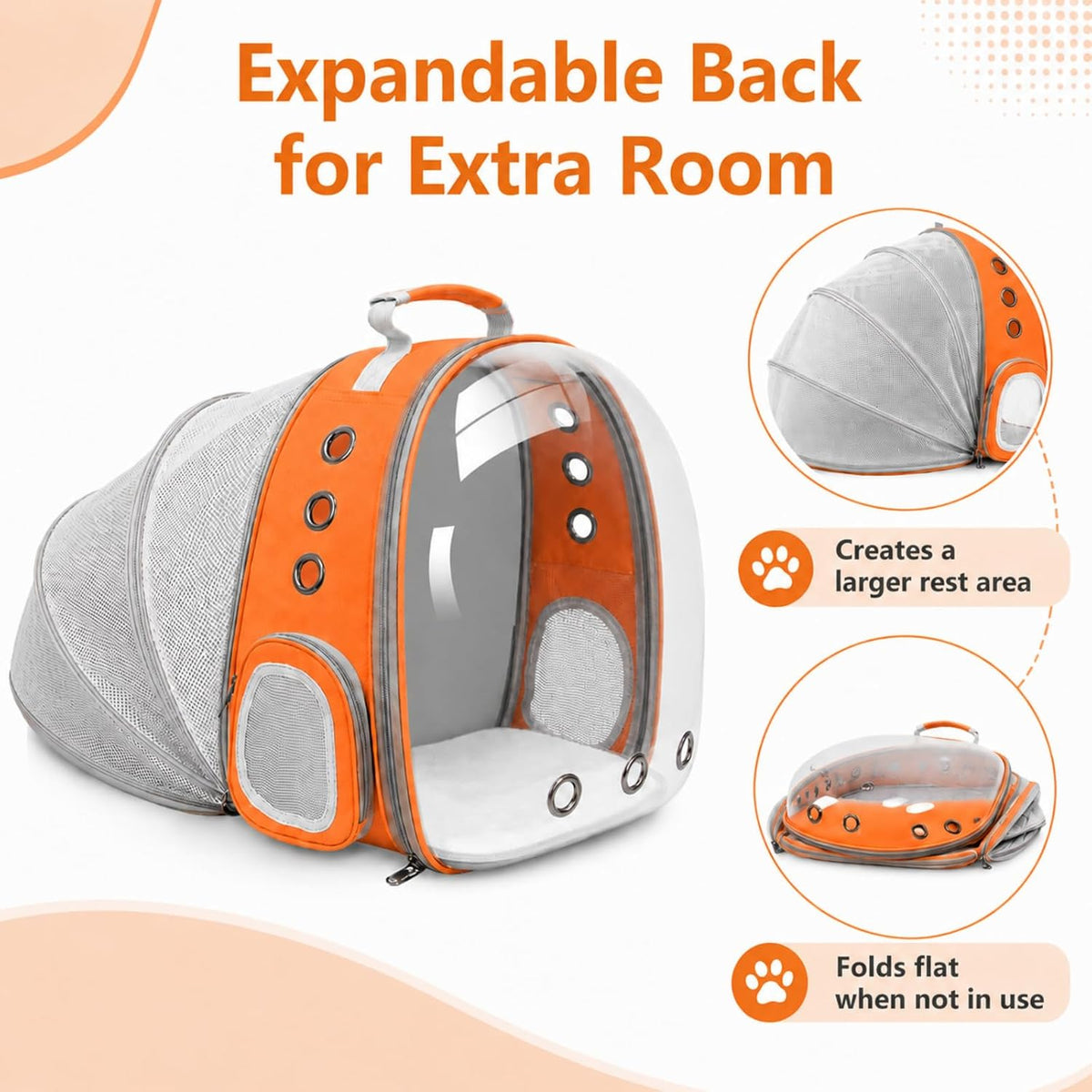 Expandable Cat Carrier Backpack with Bubble Window - Orange - image 3