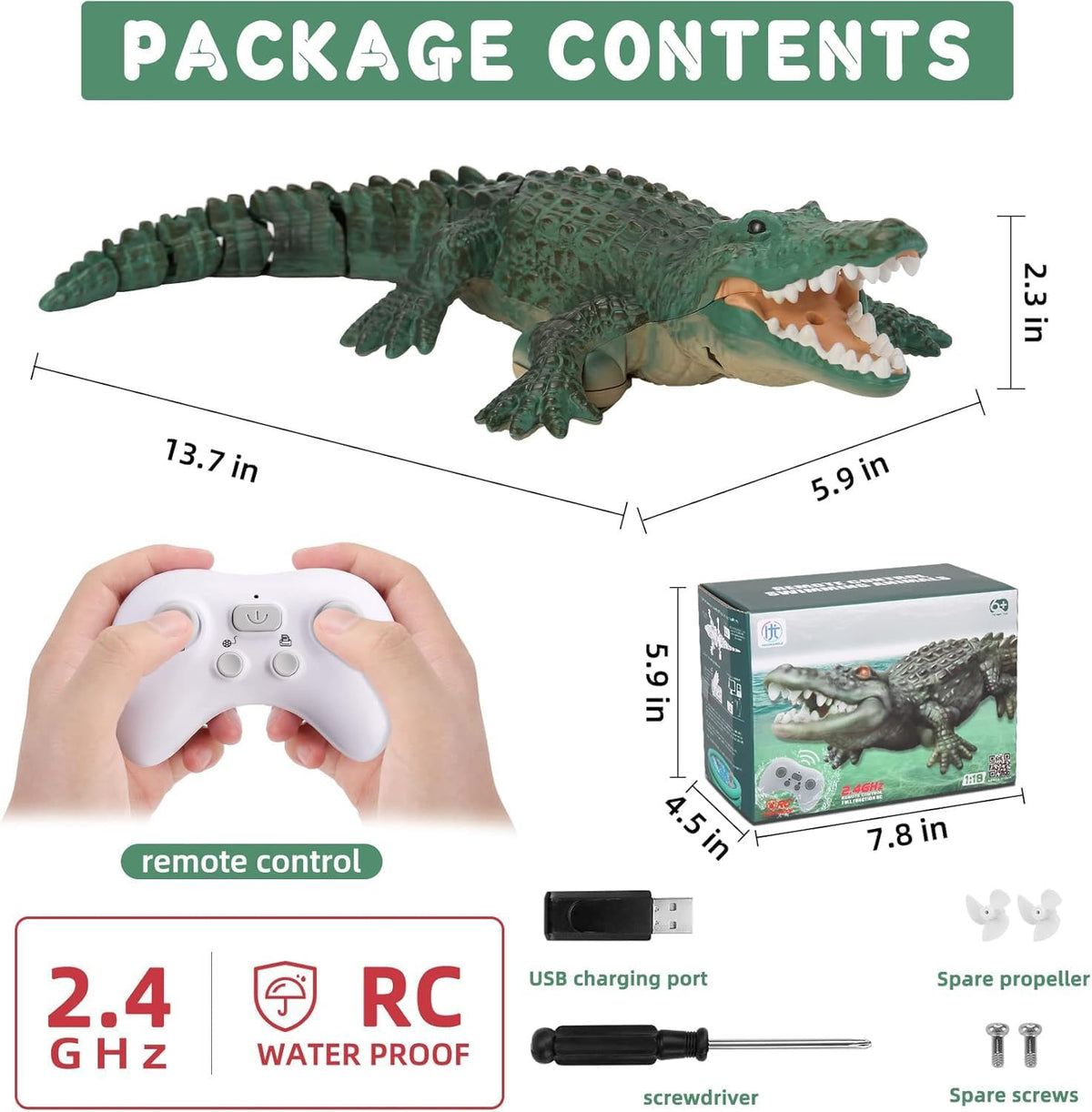 GearRoot remote control crocodile boat toy with glowing eyes swimming in a pool - view 5