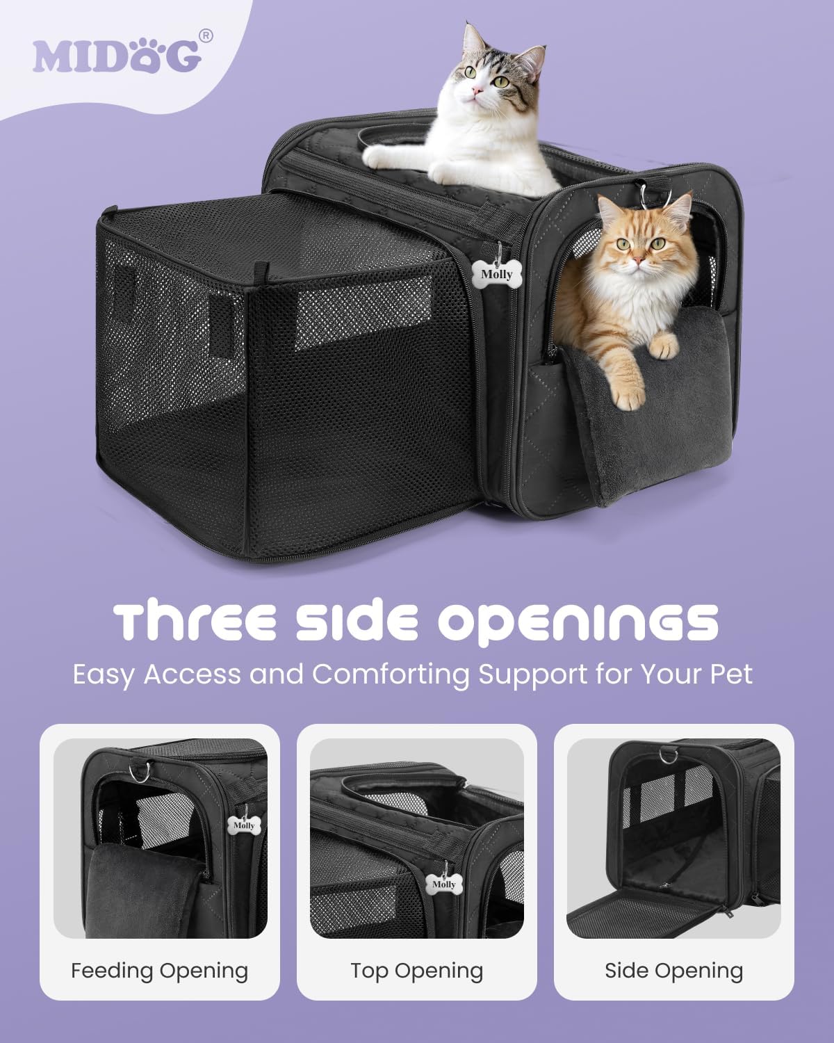 MIDOG Soft Cat Carrier Airline Approved - Black / 20.0"L x 13.0"W x 13.0"H - image 2