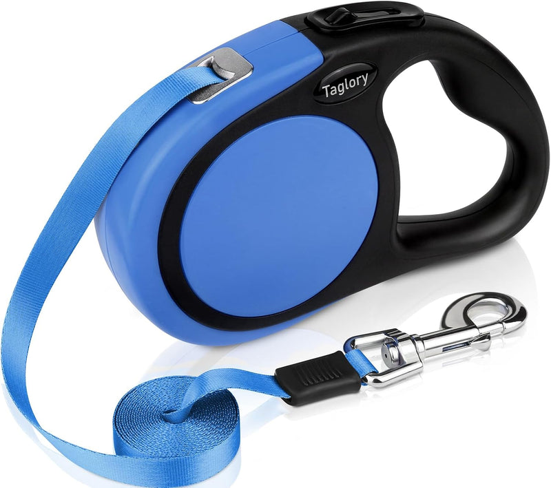 Taglory Retractable Dog Leash, One-Handed Brake, Up to 44 lbs - Blue / Large