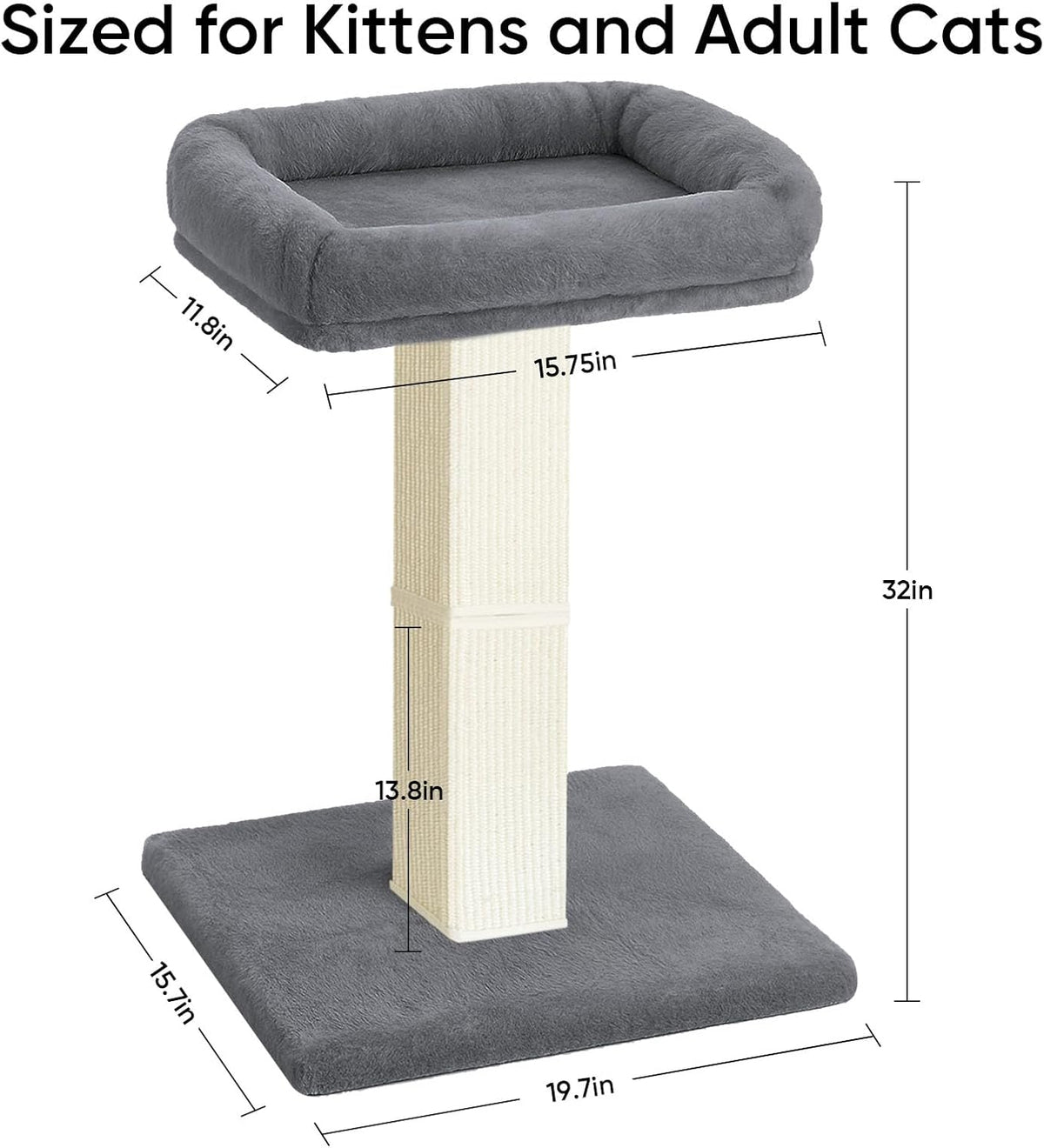 Cat Scratching Post for Indoor Cats - Grey / Scratcher with Bed - image 3