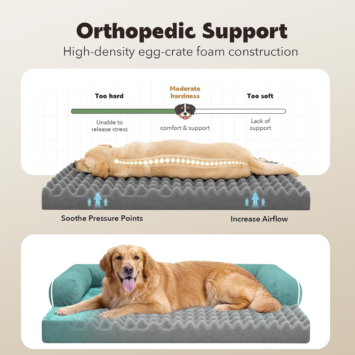 Orthopedic Washable Dog Bed with Bolster for Medium to Large Dogs – Essentials for Dogs - 42.0"L x 30.0"W x 8.0"Th / Aqua Blue - image 3