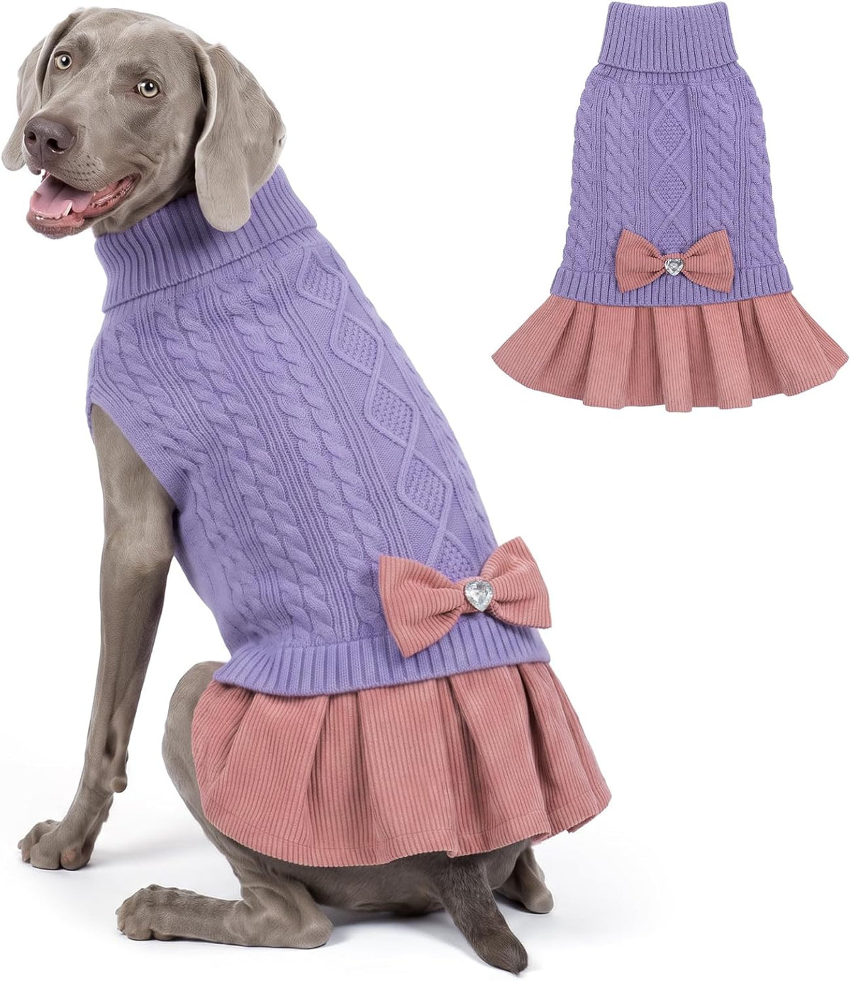 KYEESE Dog Sweater Dress for Small Dogs Turtleneck Thick Knit Pullover – Essentials for Dogs - 3XL (70-95lbs) / Light Purple