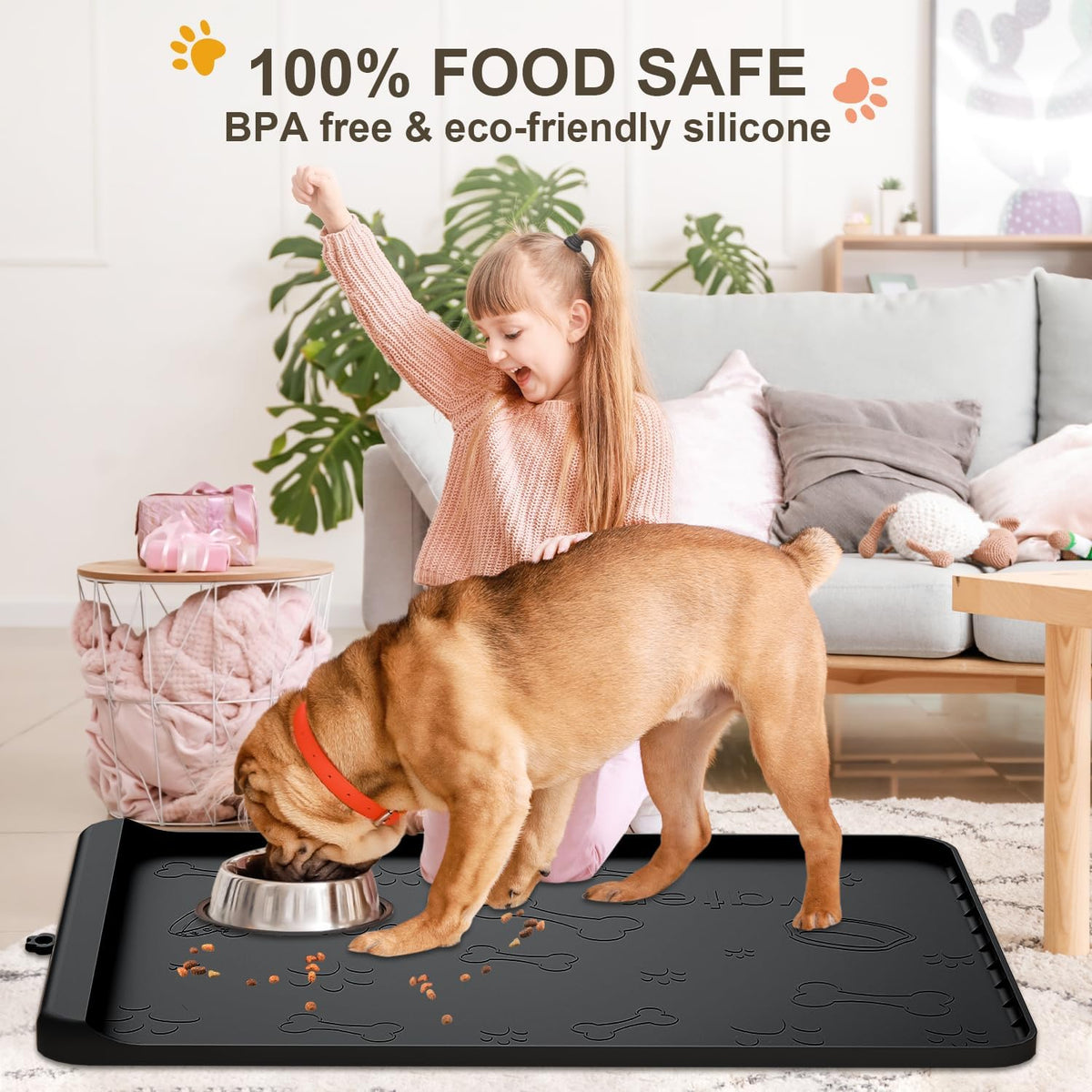 Dog Food Mat 36"x24" - Silicone Dog Mat for Food and Water Large Pet Feeding Mats with Residue - Black / 36"L x 24"W - image 4