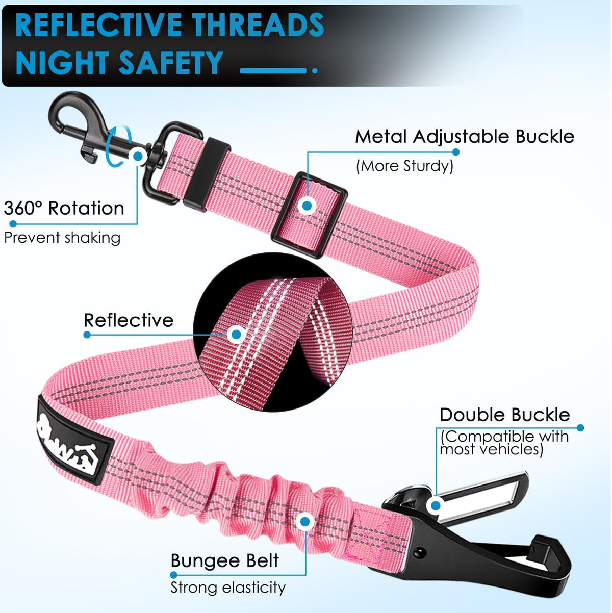 Lukovee Dog Seat Belt, 3-in-1 Headrest & Seatbelt Clip & Latch, 2 Pack – Essentials for Dogs - A-Pink / A- Headrest with Clip + 2 in 1 Seat Belt - image 2