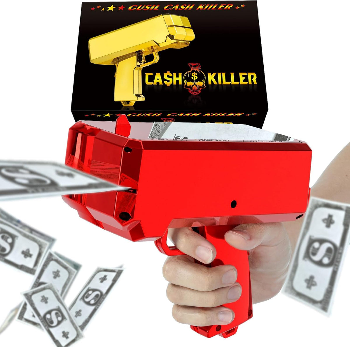 Gusil Money Gun Shooter Cash Cannon Bills Gun Make It Rain Toy Gun - Red