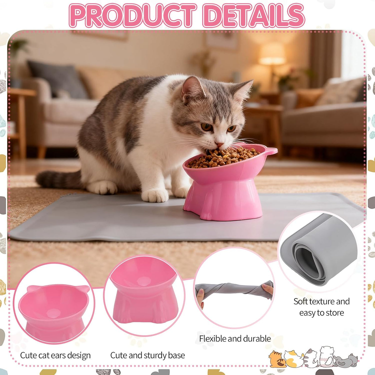 3 Pcs Raised Cat Bowl 15° Elevated Cat Food Bowl Tilted Cats Bowls - Pink, Grey, White - image 3
