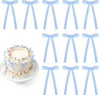 30 Pack Bow Cake Toppers Black Ribbon Bows for Cake Halloween Party - Blue Plaid