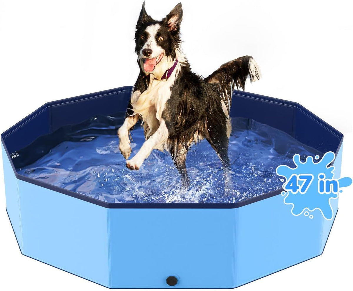 47'' Foldable Dog Pet Bath Pool, Heavy Duty Non-Slip Kiddie Pool - L - 47*12 IN - 90 Gal