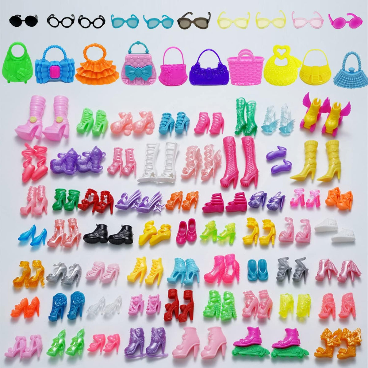 HighFun 50 piece doll shoes, handbags and glasses set with display rack for 11.5 inch dolls - view 2