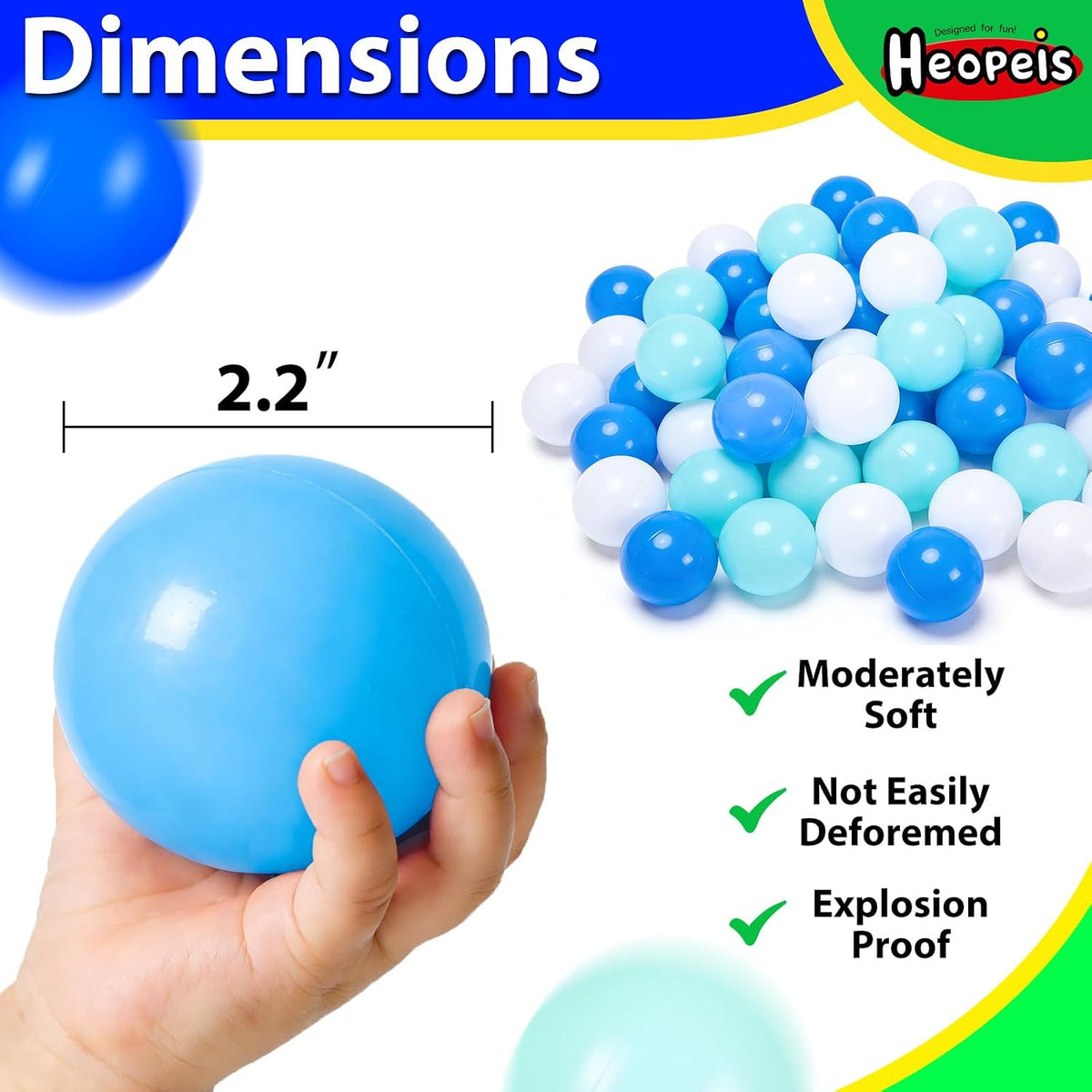 Ball Pit Balls Pack of 100 200 500 - Blue+Blue+White / 100 balls - image 2
