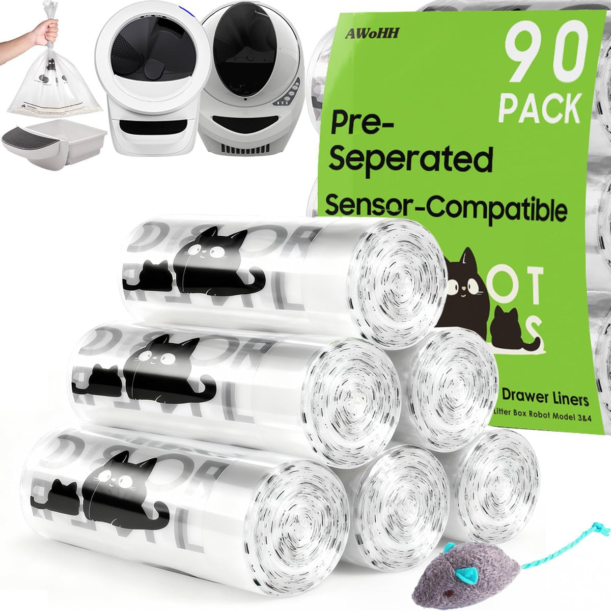 90 Pack Cat Litter Box Robot Model 5/4/3 Waste Bags - Transparent / 1 Count (Pack of 90)