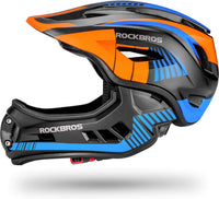 ROCKBROS Kids Full Face Bike Helmet Lightweight Detachable MTB Helmet – Fun for Kids & Family - Black Orange / Small