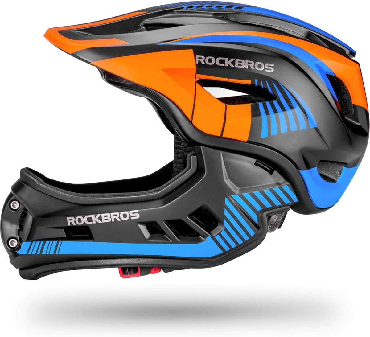 ROCKBROS Kids Full Face Bike Helmet Lightweight Detachable MTB Helmet – Fun for Kids & Family - Black Orange / Small