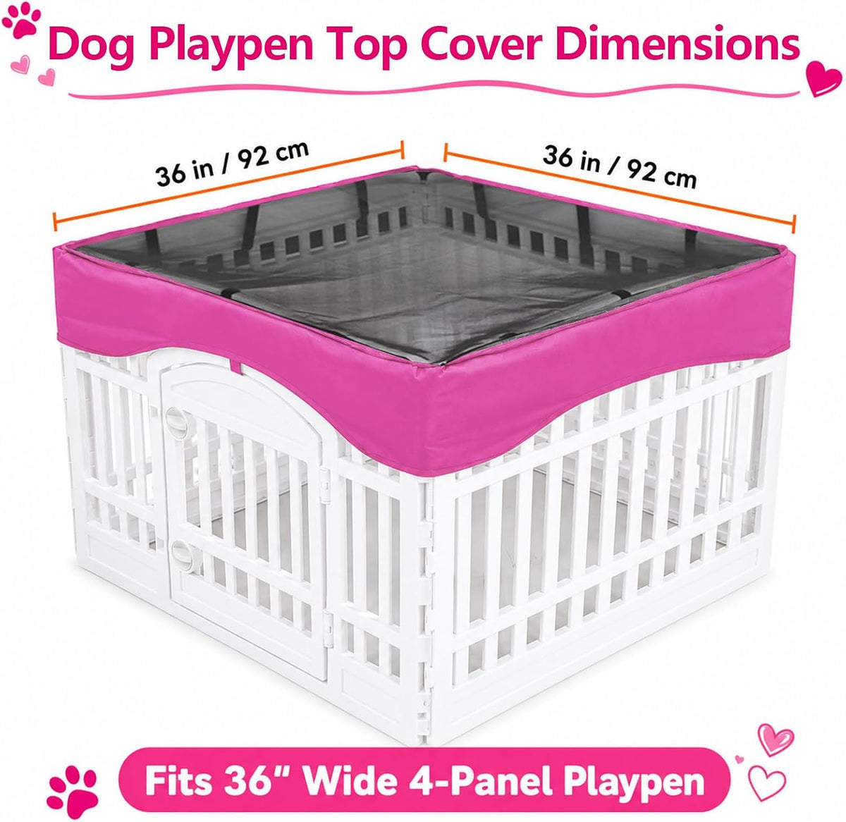 Dog Playpen Mesh Top Cover - Pink / Fits 36" 4-Panel dog playpen - image 3