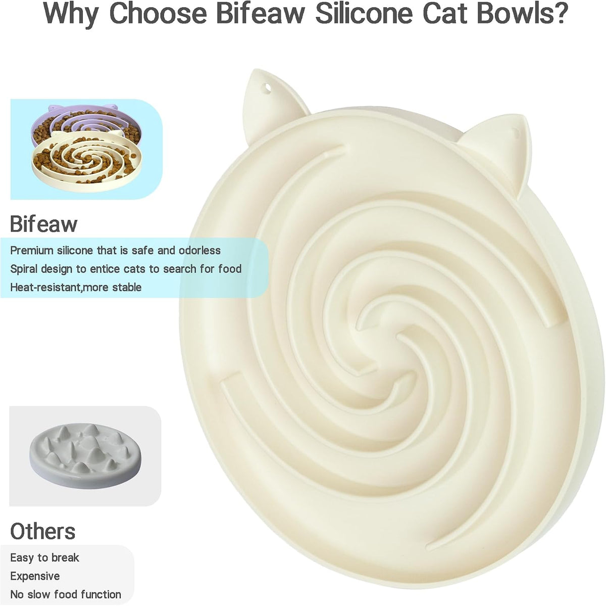 Slow Feeder Cat Bowl, Easy to Clean Silicone Bowl - Purple and White - image 2