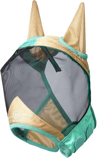 Harrison Howard Pro Luminous Horse Fly Mask Standard with Ears UV Protection for Horse Champagne Gold/Mint Large Full Size