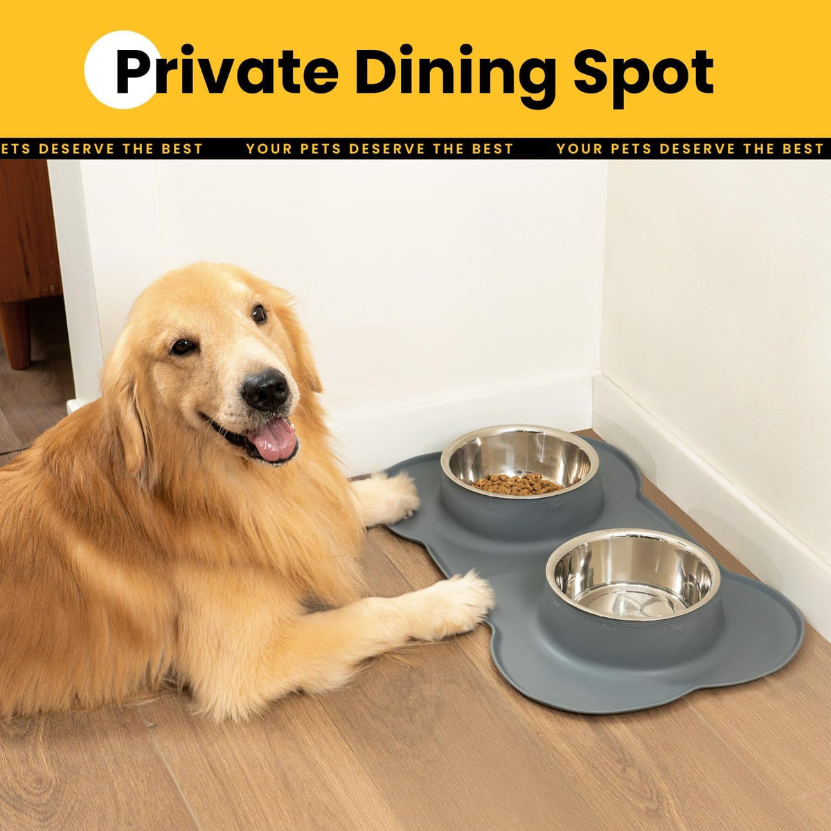 Conlun Dog Bowls with Silicone Mat, No Spill Stainless Set, XS - Large-38oz / Grey - image 3