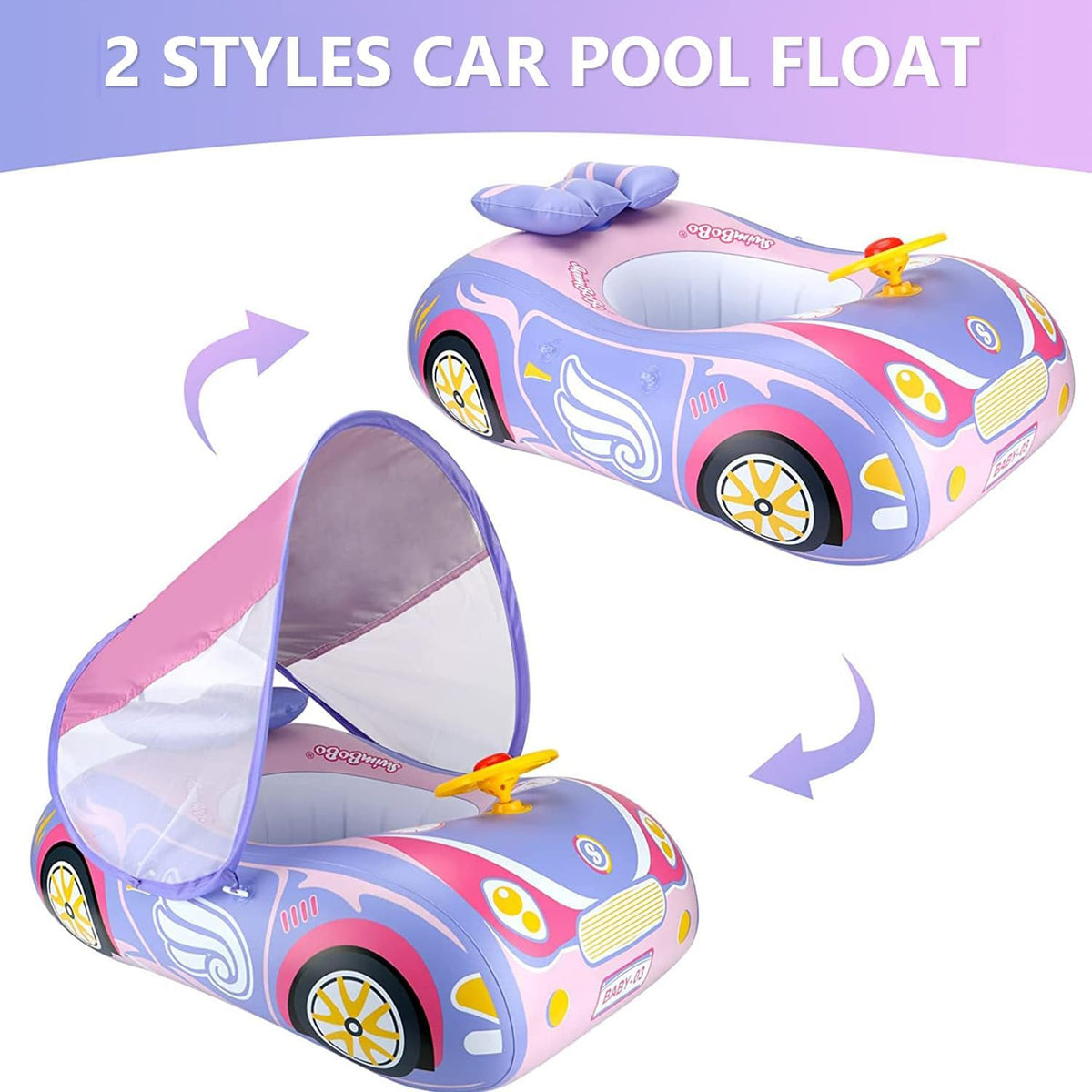 BOffer inflatable baby pool float shaped like a car with steering wheel and horn - view 14