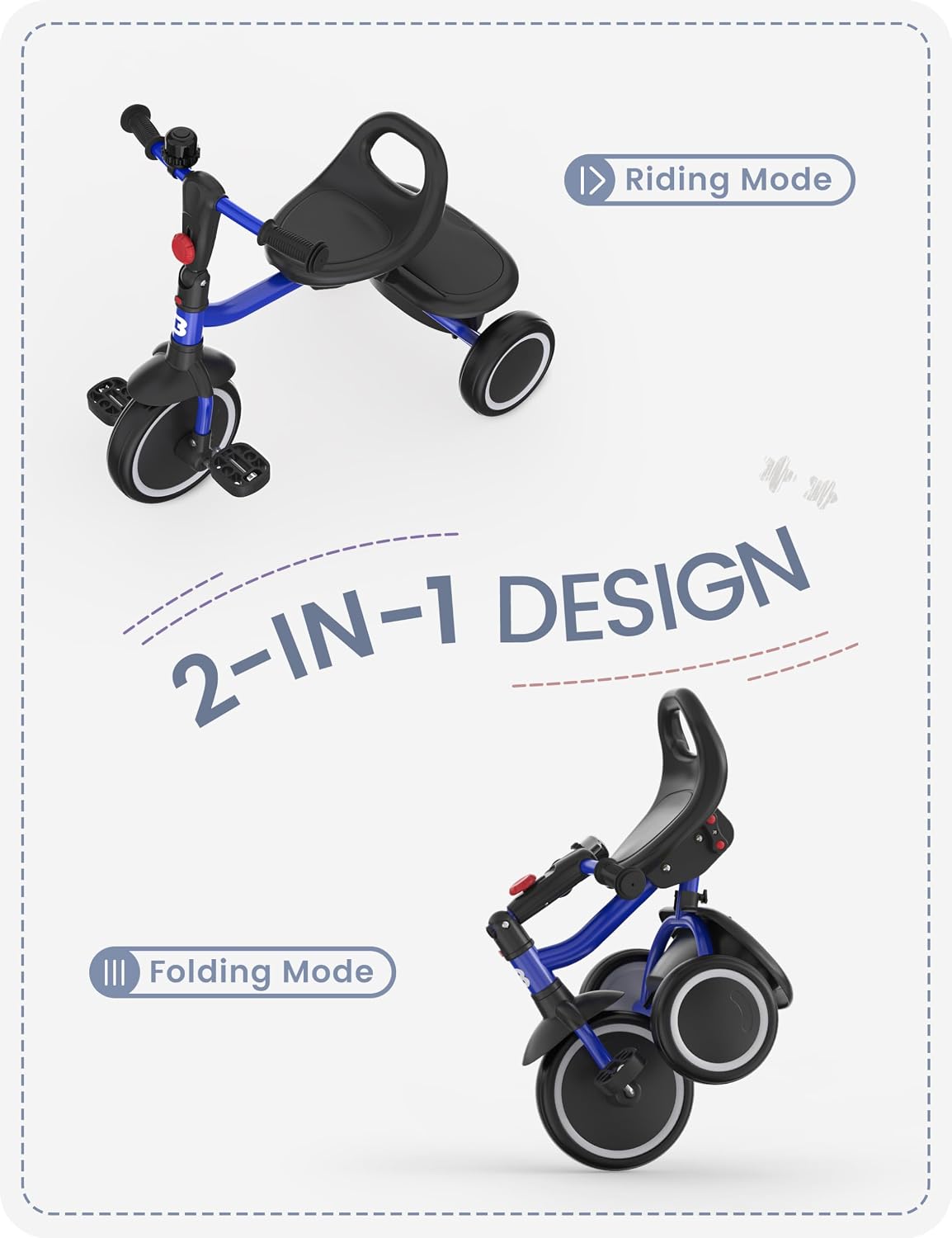 besrey Toddler Tricycle with Bell - Blue - image 2