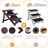 MEWANG Wooden Pet Stairs - 2 Step Foldable Ramp for Senior Dogs & Cats – Essentials for Dogs - 3 Steps – For Sofas & Low Beds (18–26 in) / 1 / 24.8" L x 17.2" W x 19.5" H - image 3