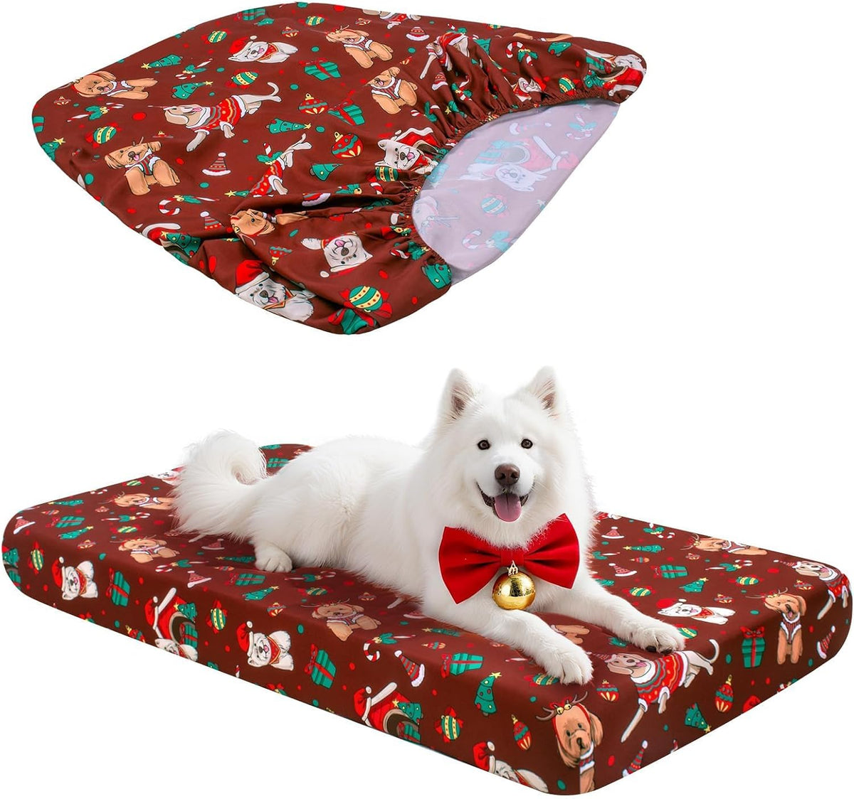 Dog Bed Covers Replacement Washable Elastic Edged 36" x 27" x 6" – Essentials for Dogs - Christmas DR / 52.0"L x 28.0"W x 5.0"Th
