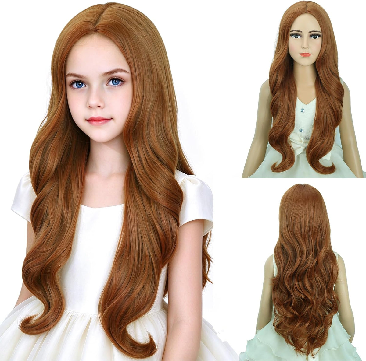DUDUWIG long black wavy curly middle part wig for kids with wig cap - view 3