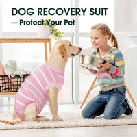 Kuoser Recovery Suit for Dogs After Surgery, Soft Dog Surgery Suit Female Anti Licking Dog Onesie E-Collar & Cone Alternative, Breathable Pet Surgical Recovery Shirt, Pink Strips L