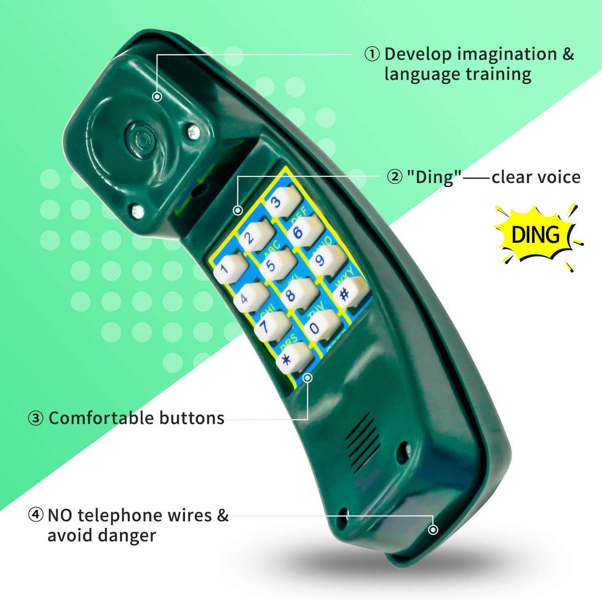 HAPPYPIE Toy Phone for Kids Swing Set Phone Pretend Phones - Green - image 3