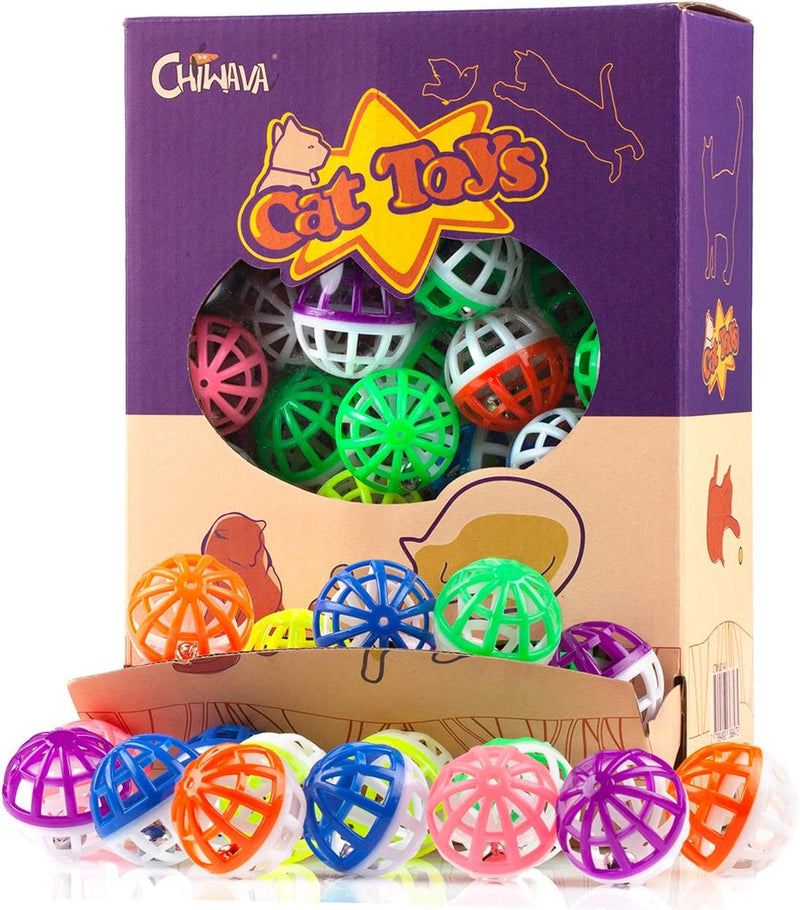 CHIWAVA 45PCS 1.6'' Cat Toy Ball with Bell Plastic Lattice Jingle