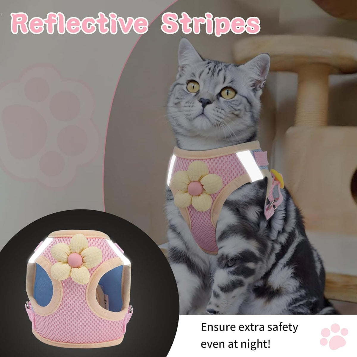 Cat Harness and Leash Set, Escape Proof Soft Vest Walk Pink XS – Essentials for Cats - Sakura pink / Small - image 4