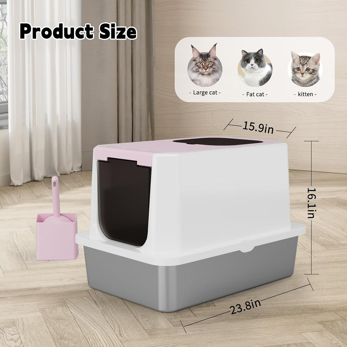 RIZZARI Stainless Enclosed Litter Box: with Scoop & Odor Control – Daily Care for Cats - image 3
