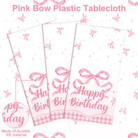 3 Pack Plastic Birthday Tablecloth - Pink Bow - image 3