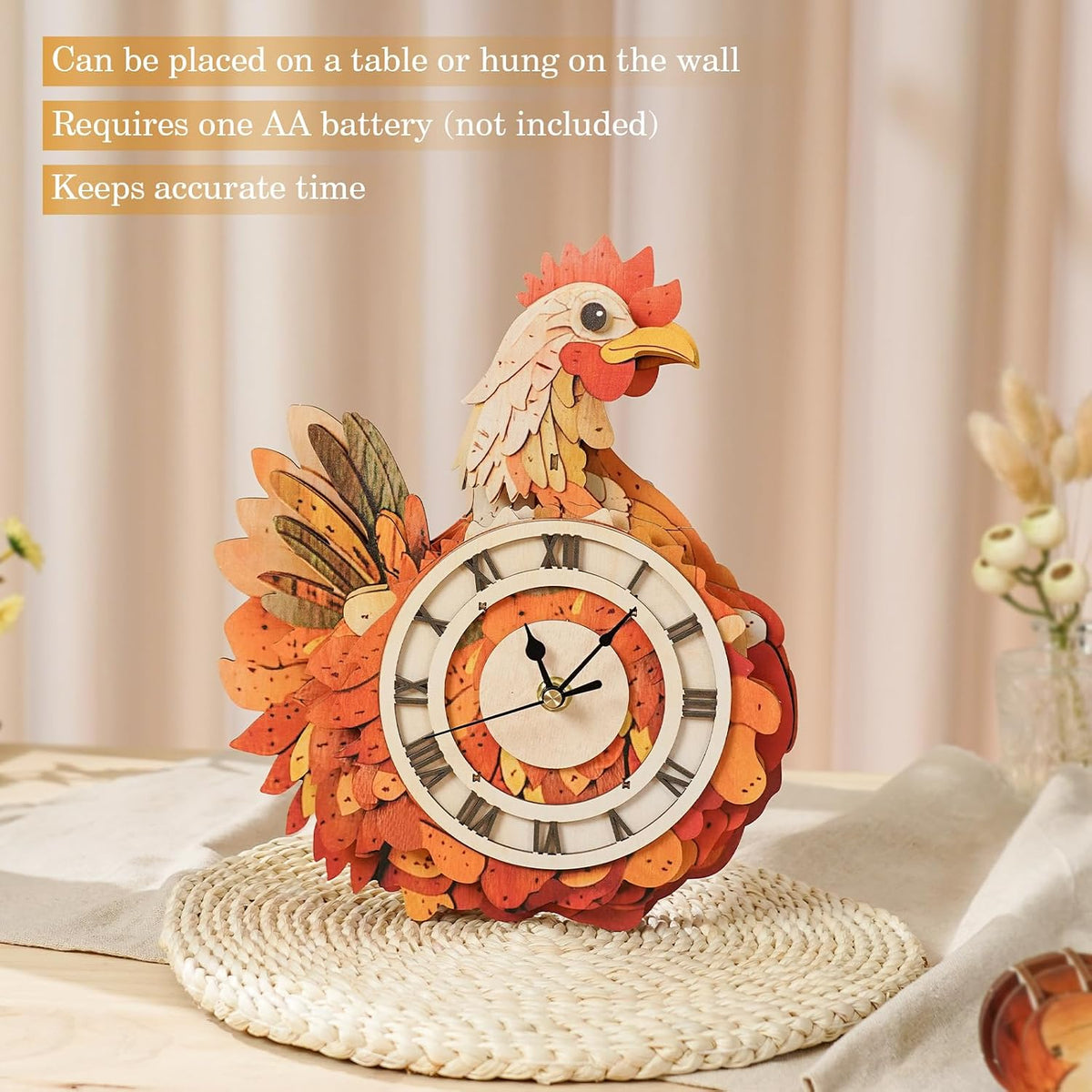 Halloween 3D Puzzles for Adults Halloween Puzzle Clock Adult Craft – Fun for Kids & Family - Rooster Clock - image 3