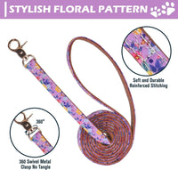 Dog Collar and Leash Set - Embroidery Floral Dog Bow Tie and Bandana Collar with Bell, Cute Flower - Floral Purple / Small - image 3