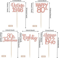 Rose gold glitter vintage 1946 cupcake toppers for an 80th birthday - view 38