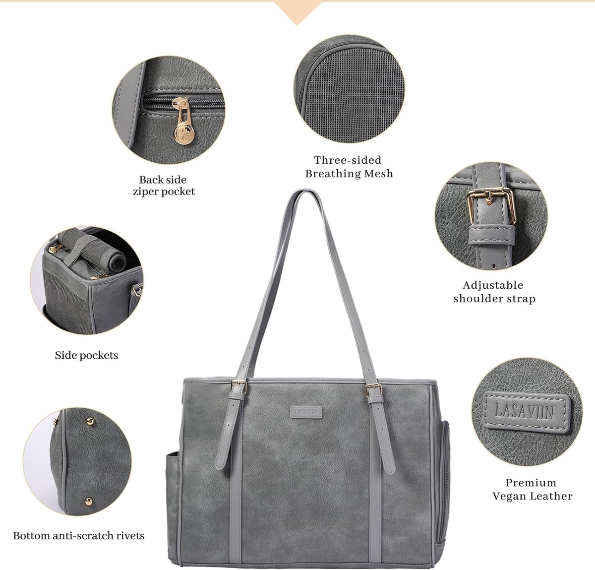 Fashion Dog Purse Pet Carrier Leather Bag for Small Dogs Cats Puppy - Grey - image 4