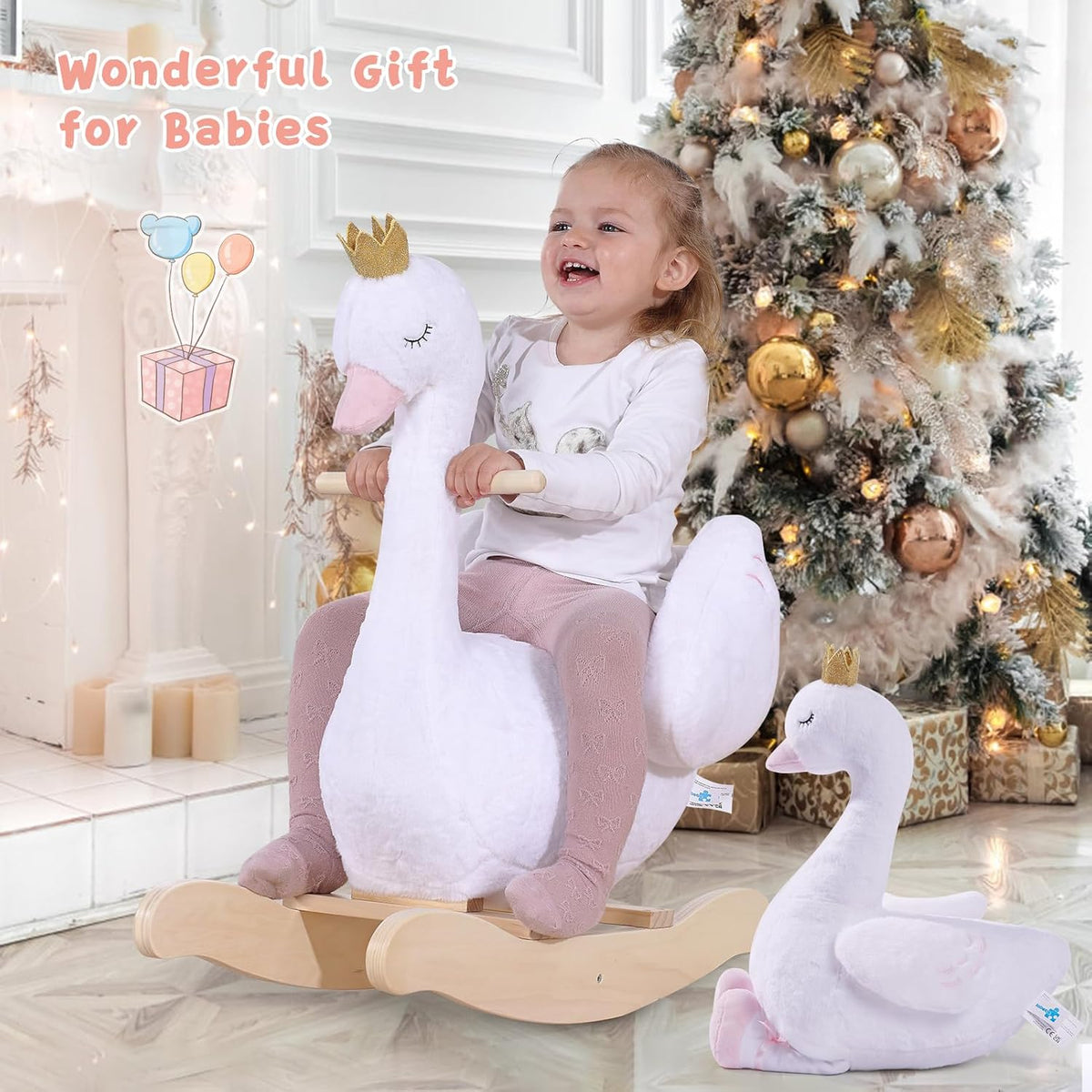 labebe Kids Rocking Horse White Swan - Rocking Swan With Doll - image 2