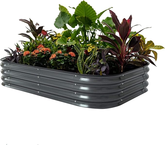 Vego garden Raised Garden Bed Kit, 11" Tall 6 in 1 Modular Metal Raised Planter Bed for Vegetables Flowers Patio Ground Planter Box, Modern Gray