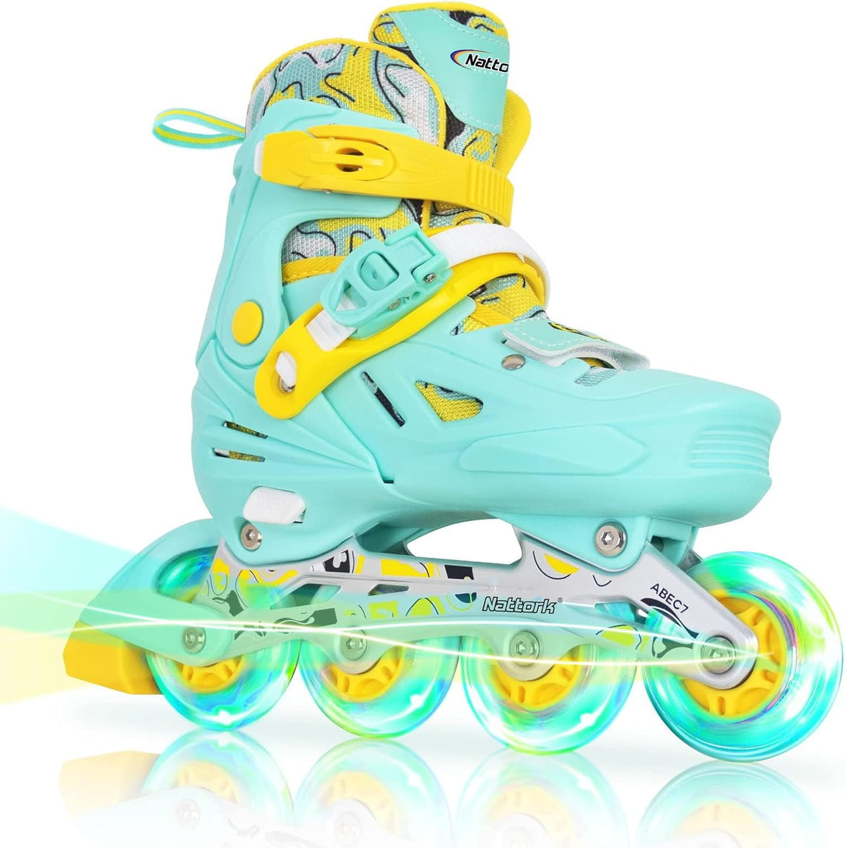 Nattork adjustable inline skates for kids with light-up wheels and checkerboard upper - view 4