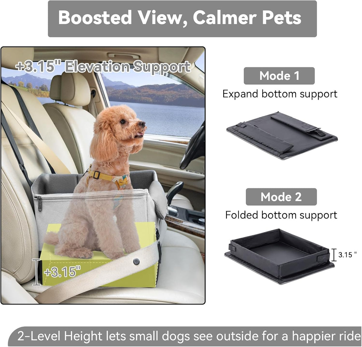 A 4 Pet Dog Car Seats for Small Dogs, Under 25 lbs - Grey / Small - image 3