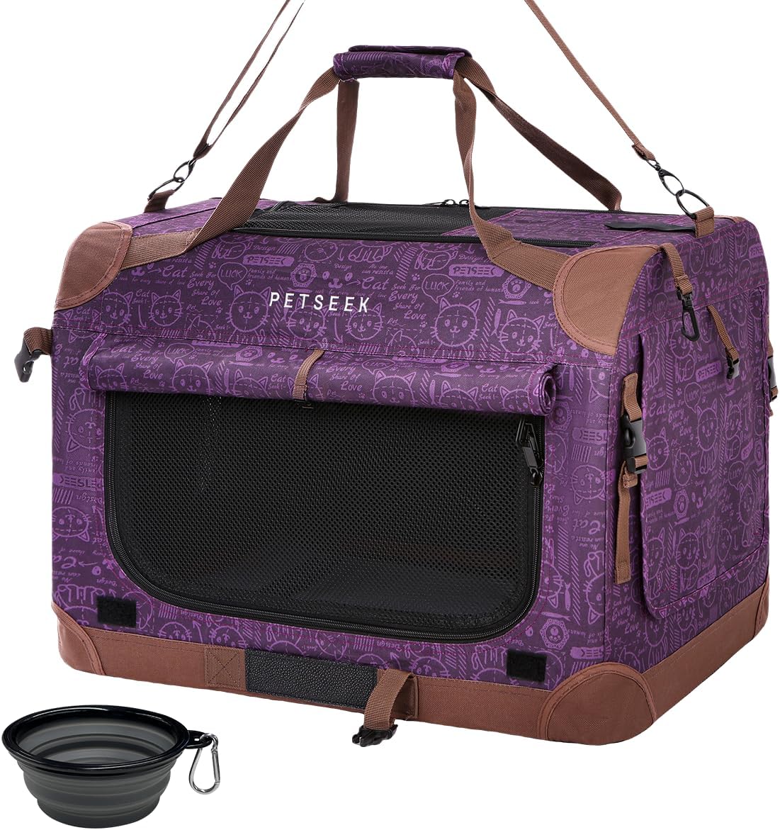 Extra Large Cat Carrier Soft Sided - Purple / with curtain