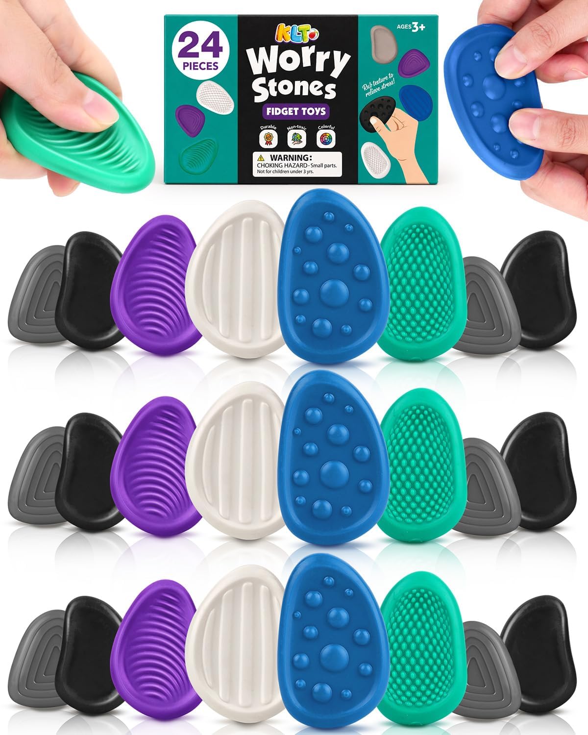 Fidget Toys Adults Sensory Stone: 6 Pack Textured Worry Stone - 24pcs