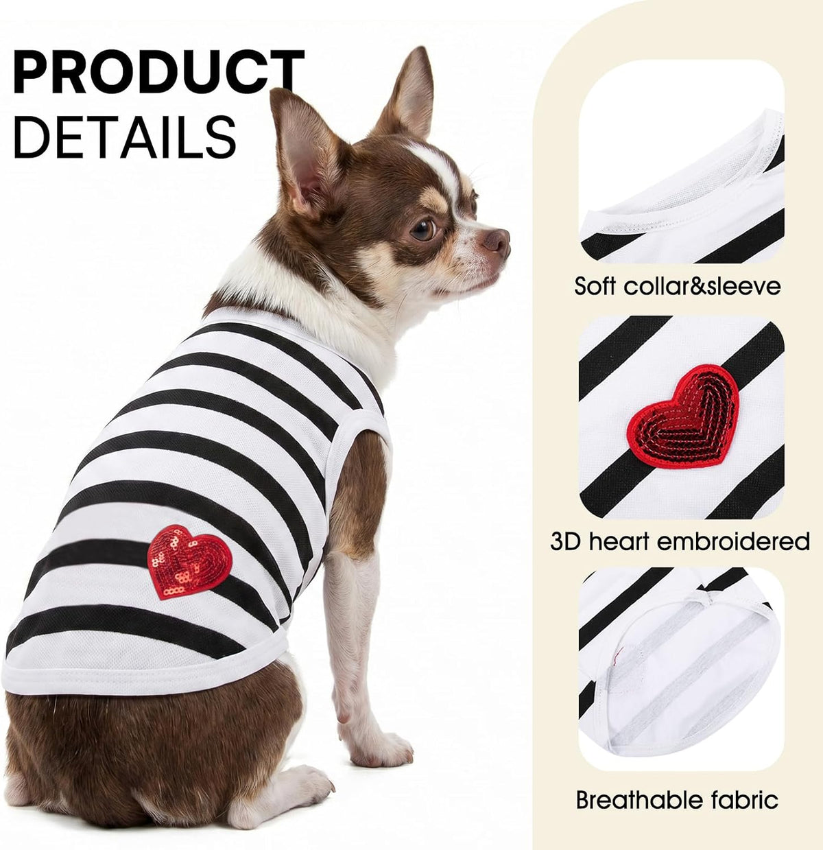 Preferhouse striped dog t-shirt tank top with heart patterns in sizes XS to XL - view 3
