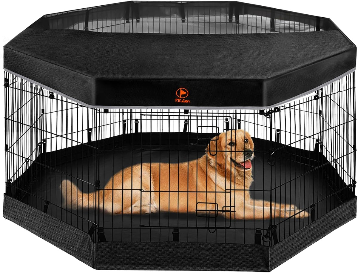 Puppy Playpen with Bottom Pad and Door, 8 Panels 24" H - Black / Small Pen: 30-Inch High / Playpen+Bottom+Top Cover - image 2