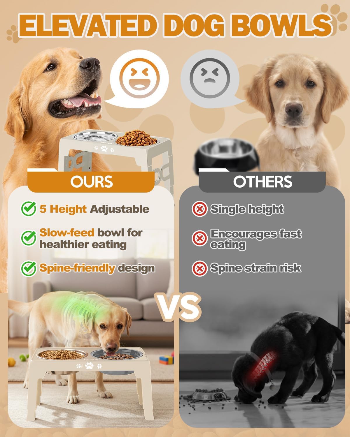 Elevated Dog Bowls for Medium Large Size Dogs - Beige / Medium Large / 1 Basic&1Slow Bowl - image 3