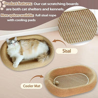 Cat Scratching Pad -Oval Cat Scratching Post - with Natural Sisal and Hanging Toy Ball, 3-in-1 Cat Scratching Post, Sisal Bed, Suitable for Indoor Cat Play, Round Oval Rest and Scratching